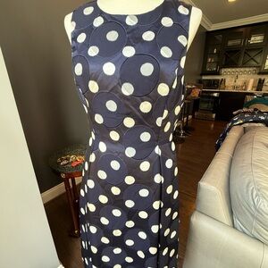 Vince Camuto Navy and White Polka Dot Midi Dress